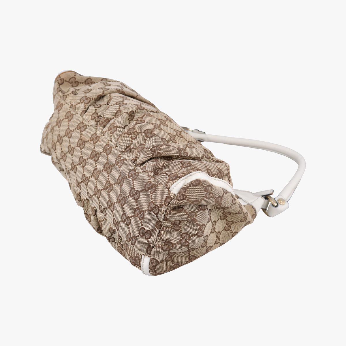 Pre-owned Gucci Abbey D-ring Hobo Beige×White canvas×leather 190525 handbag | stylenewstar