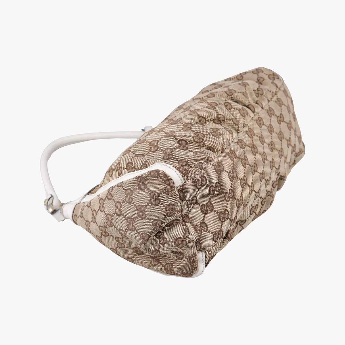 Pre-owned Gucci Abbey D-ring Hobo Beige×White canvas×leather 190525 handbag | stylenewstar