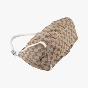 Pre-owned Gucci Abbey D-ring Hobo Beige×White canvas×leather 190525 handbag | stylenewstar
