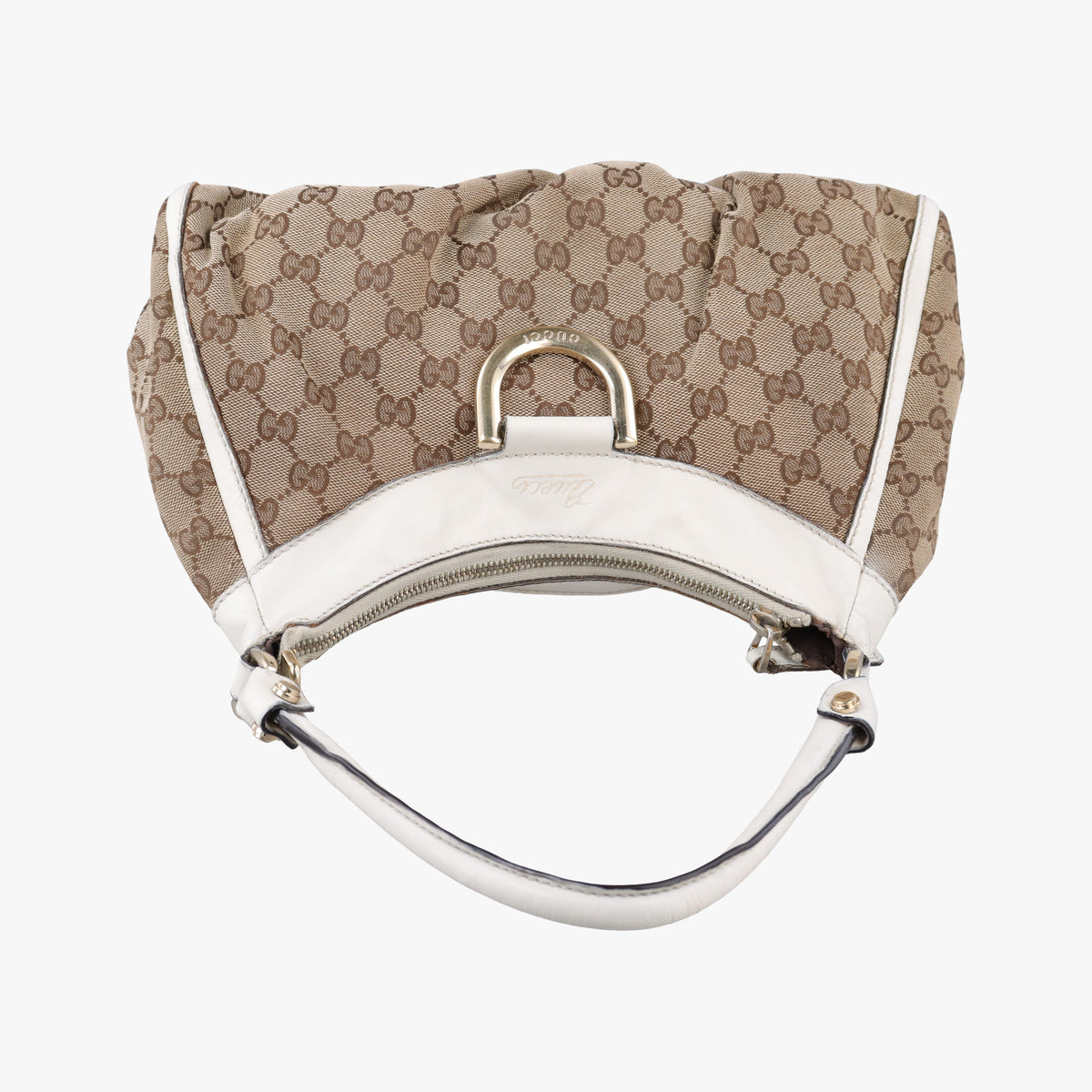 Pre-owned Gucci Abbey D-ring Hobo Beige×White canvas×leather 190525 handbag | stylenewstar