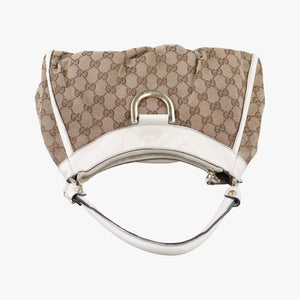 Pre-owned Gucci Abbey D-ring Hobo Beige×White canvas×leather 190525 handbag | stylenewstar