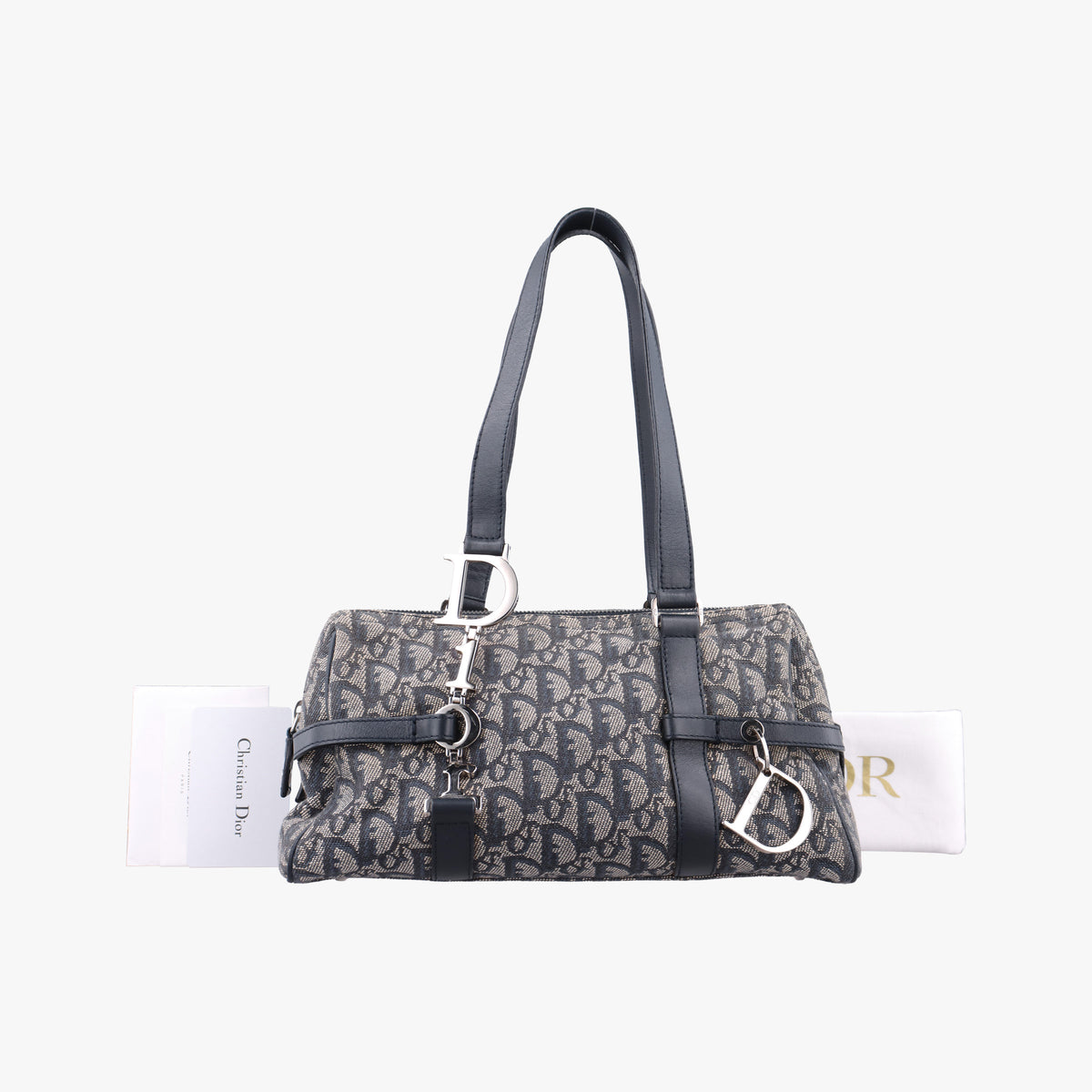 Pre-owned Christian Dior Trotter Navy×Gray Jacquard  shoulderbag | stylenewstar