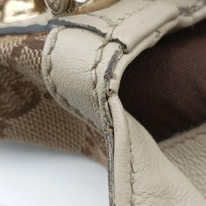 Pre-owned Gucci Indy Babouska Brown×White Canvas×Leather 185566 shoulderbag | stylenewstar