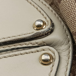 Pre-owned Gucci Indy Babouska Brown×White Canvas×Leather 185566 shoulderbag | stylenewstar