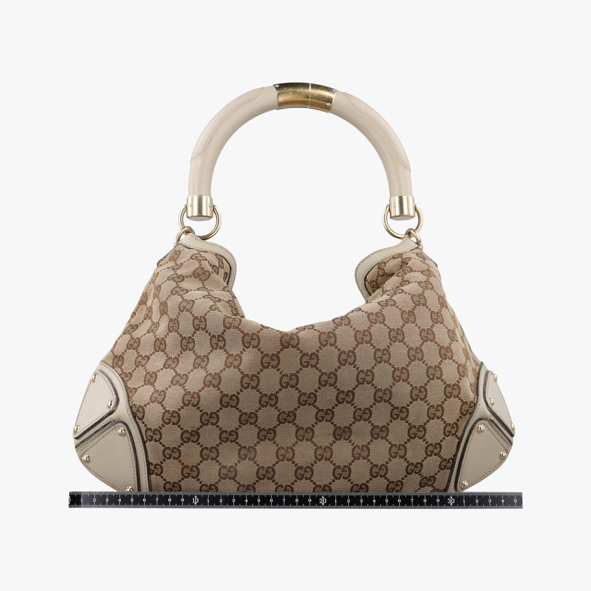 Pre-owned Gucci Indy Babouska Brown×White Canvas×Leather 185566 shoulderbag | stylenewstar