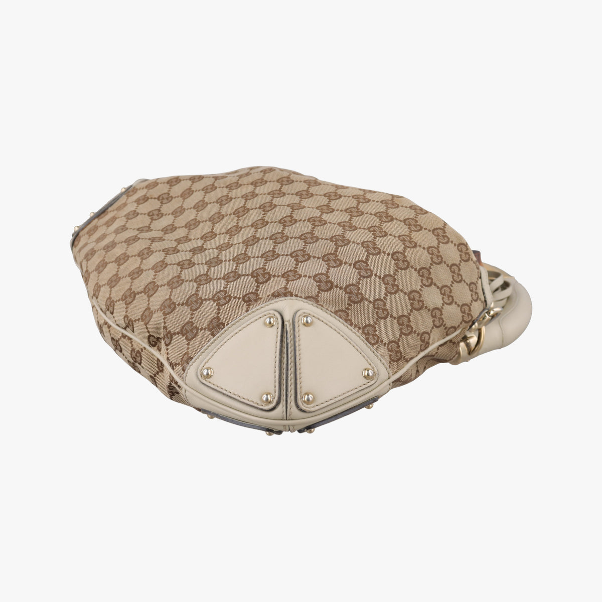 Pre-owned Gucci Indy Babouska Brown×White Canvas×Leather 185566 shoulderbag | stylenewstar