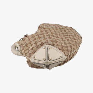 Pre-owned Gucci Indy Babouska Brown×White Canvas×Leather 185566 shoulderbag | stylenewstar