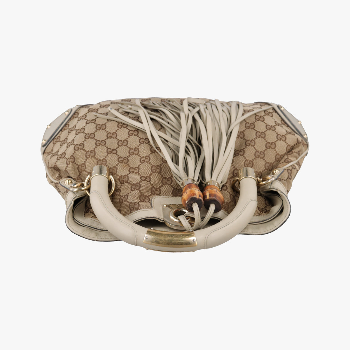 Pre-owned Gucci Indy Babouska Brown×White Canvas×Leather 185566 shoulderbag | stylenewstar