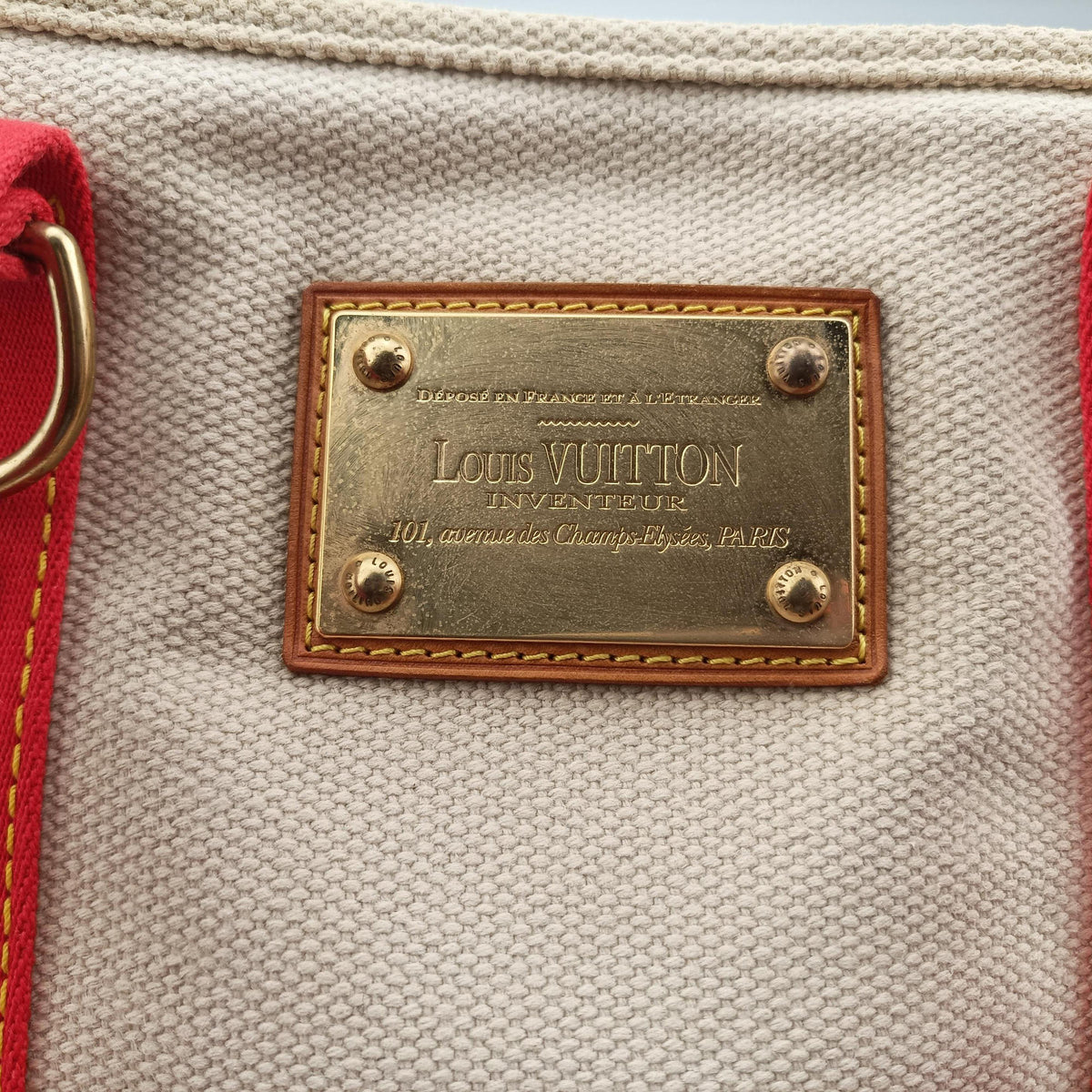 Pre-owned Louis Vuitton Kaba MM Antigua Beige x Red Canvas M40035 handbag | stylenewstar