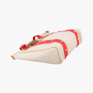 Pre-owned Louis Vuitton Kaba MM Antigua Beige x Red Canvas M40035 handbag | stylenewstar