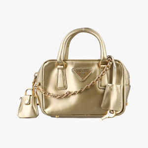 Secondhand Prada Mini Bauletto Golden Metallic Vitello Leather BL0705  shoulderbag | stylenewstar
