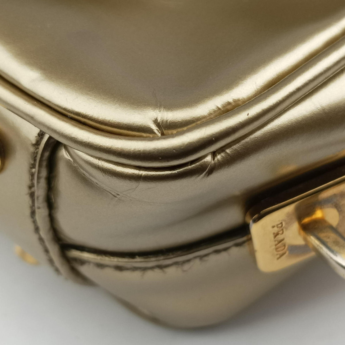 Secondhand Prada Mini Bauletto Golden Metallic Vitello Leather BL0705  shoulderbag | stylenewstar