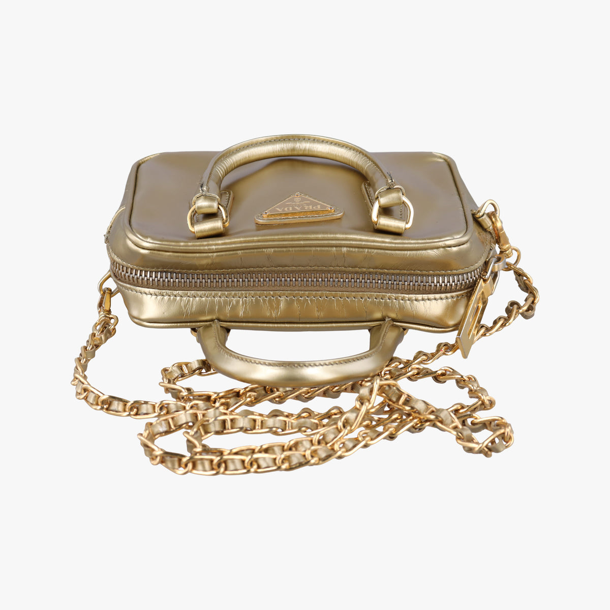 Secondhand Prada Mini Bauletto Golden Metallic Vitello Leather BL0705  shoulderbag | stylenewstar