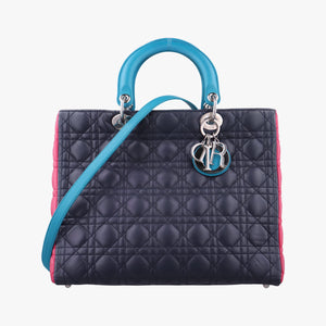 Pre-owned Christian Dior Lady Dior Navy×Pink×Blue lambskin  shoulderbag | stylenewstar