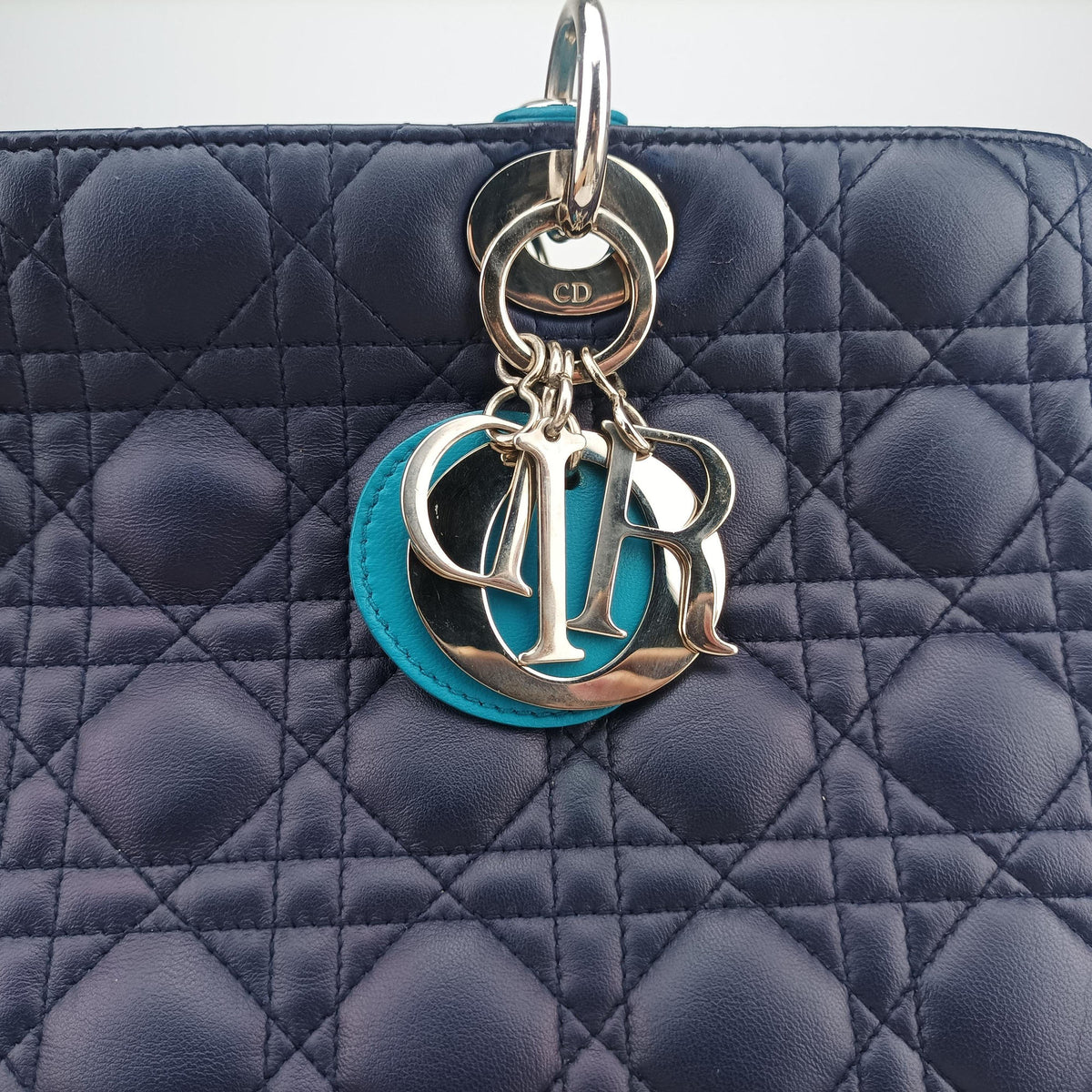 Pre-owned Christian Dior Lady Dior Navy×Pink×Blue lambskin  shoulderbag | stylenewstar
