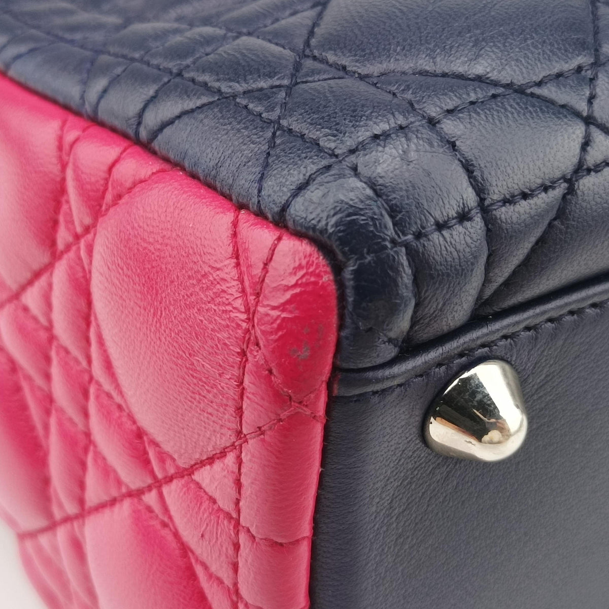 Pre-owned Christian Dior Lady Dior Navy×Pink×Blue lambskin  shoulderbag | stylenewstar