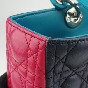 Pre-owned Christian Dior Lady Dior Navy×Pink×Blue lambskin  shoulderbag | stylenewstar