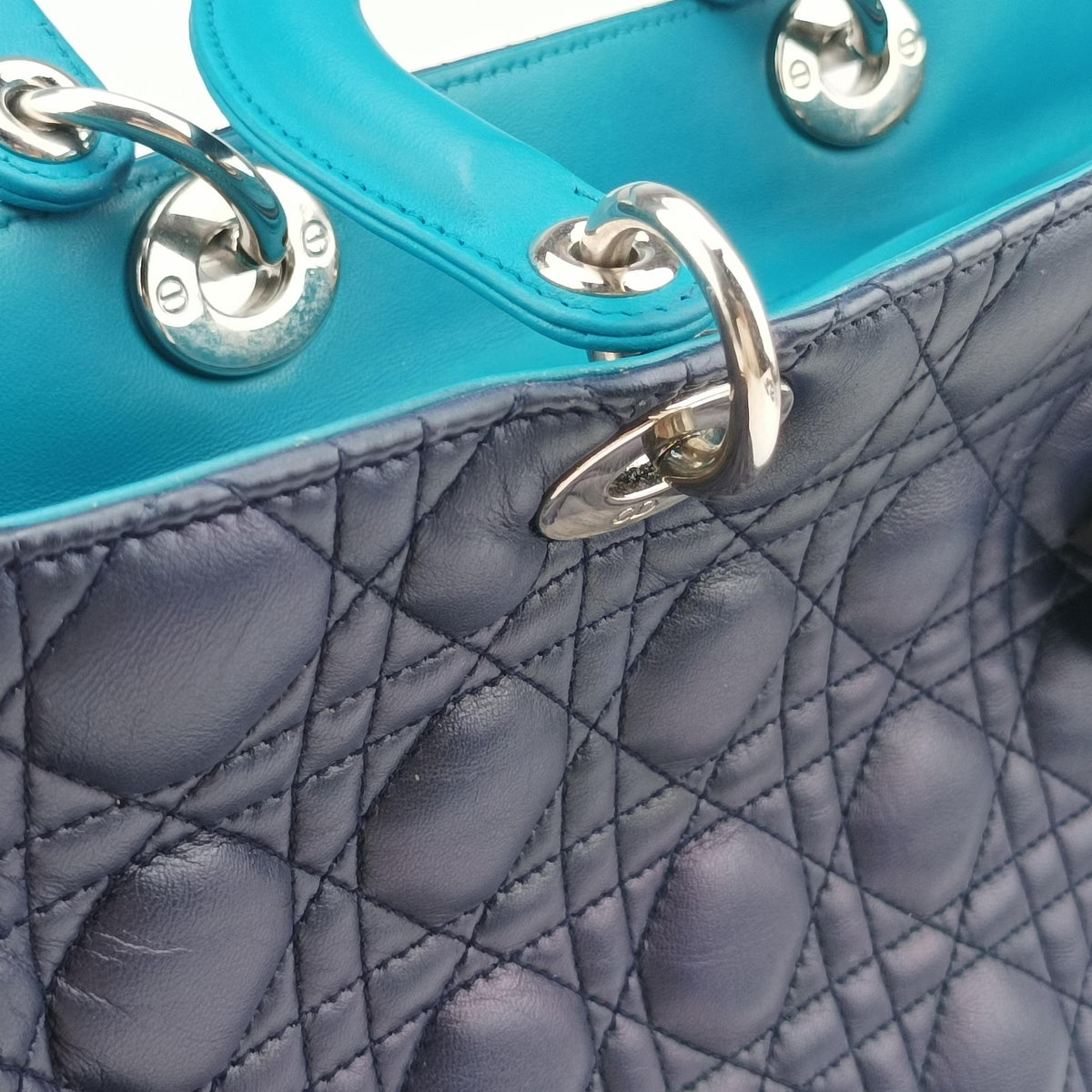 Pre-owned Christian Dior Lady Dior Navy×Pink×Blue lambskin  shoulderbag | stylenewstar