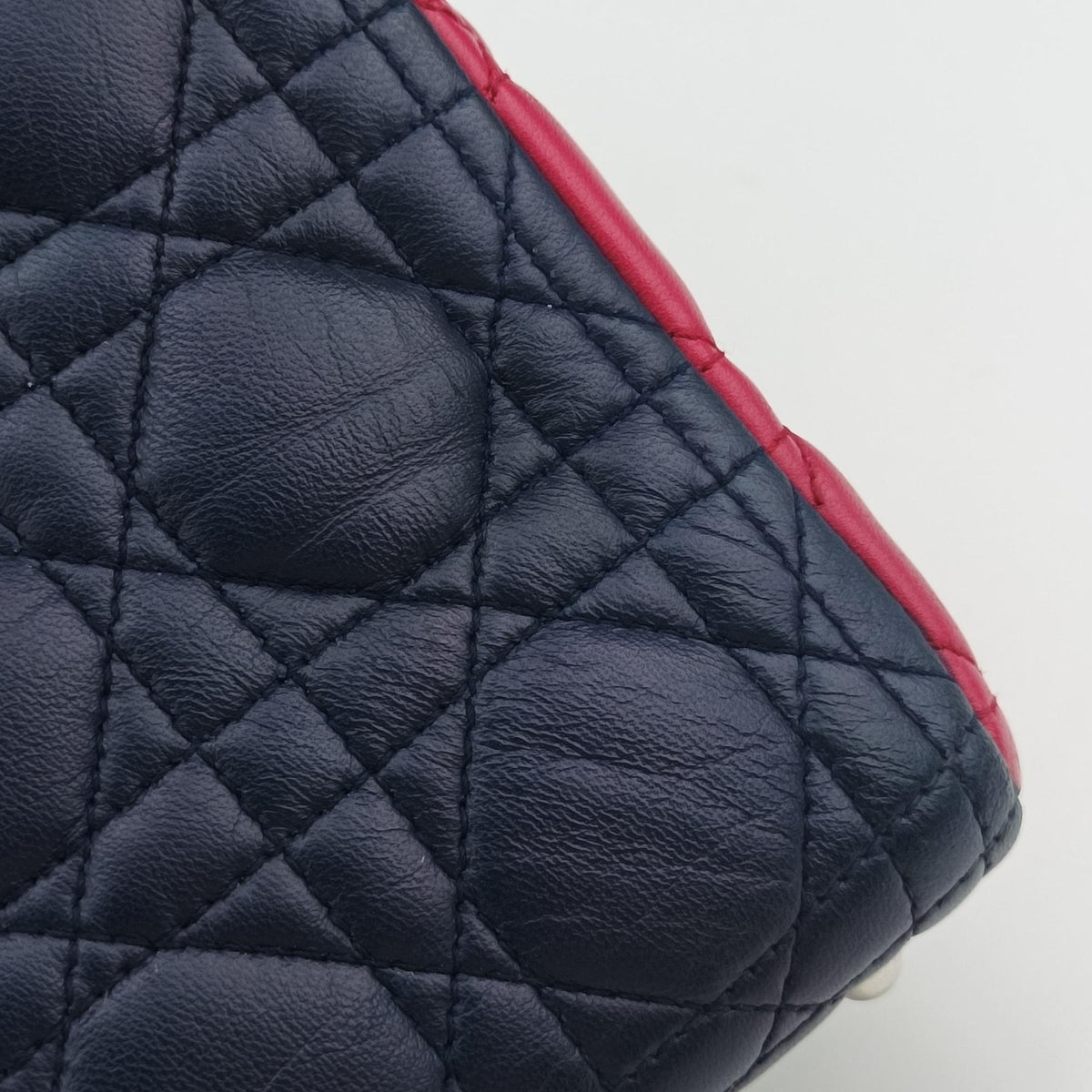 Pre-owned Christian Dior Lady Dior Navy×Pink×Blue lambskin  shoulderbag | stylenewstar