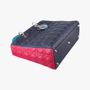 Pre-owned Christian Dior Lady Dior Navy×Pink×Blue lambskin  shoulderbag | stylenewstar