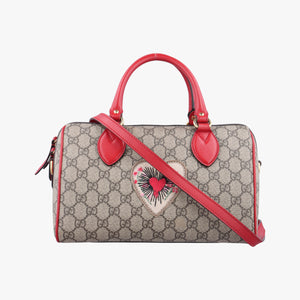 Secondhand Gucci GG SUPREME Heart Embroidered Beige x Multicolour PVC coated canvas×Leather 409529 shoulderbag | stylenewstar
