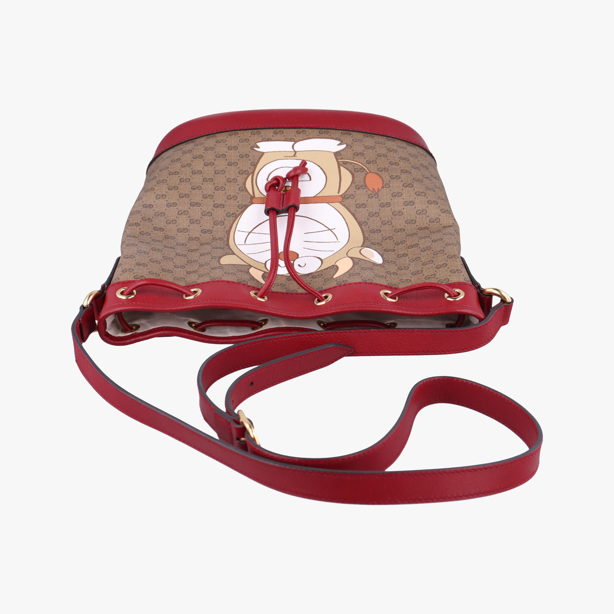 Pre-owned Gucci Doraemon collaboration Brown x red PVC coated canvas×Leather 655597 shoulderbag | stylenewstar