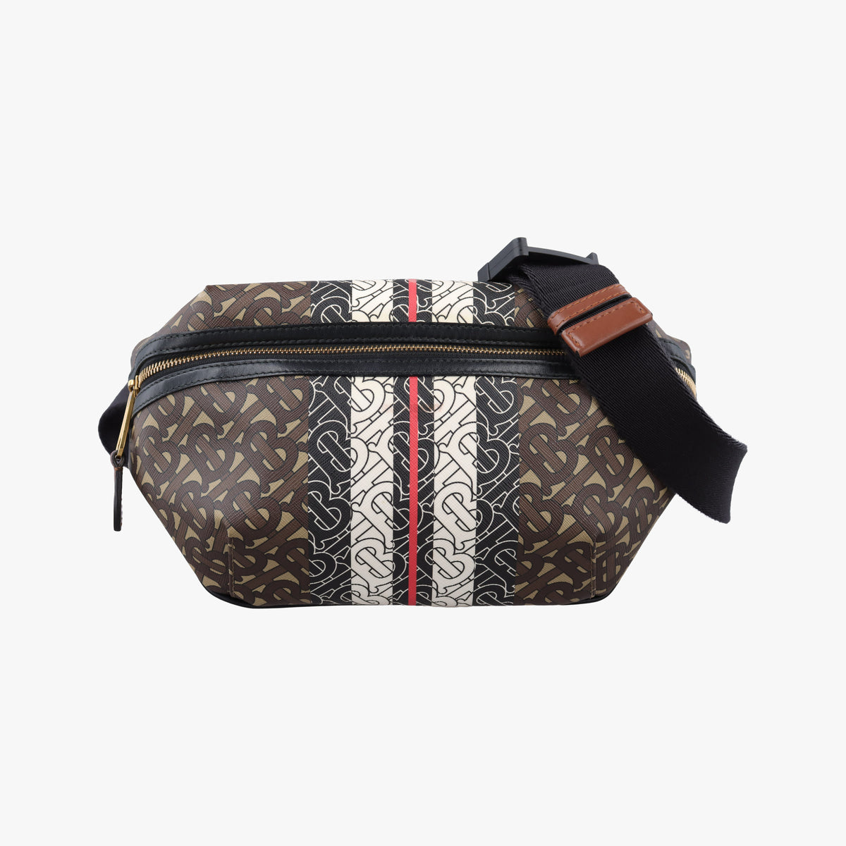 Pre-owned Burberry Monogram Stripe Brown×Multicolour PVC coated canvas x leather  bum bag/waist bag | stylenewstar