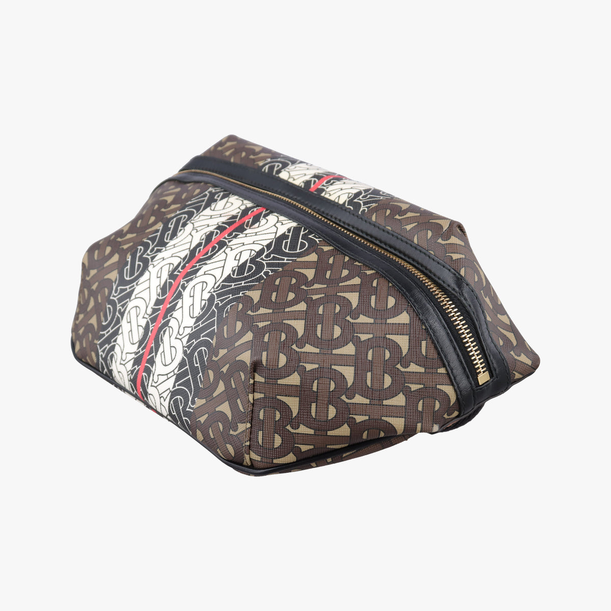 Pre-owned Burberry Monogram Stripe Brown×Multicolour PVC coated canvas x leather  bum bag/waist bag | stylenewstar