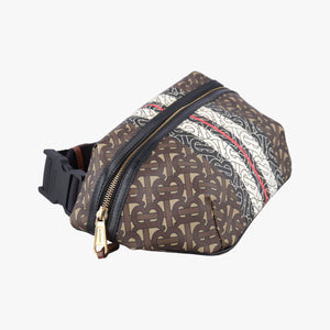Pre-owned Burberry Monogram Stripe Brown×Multicolour PVC coated canvas x leather  bum bag/waist bag | stylenewstar
