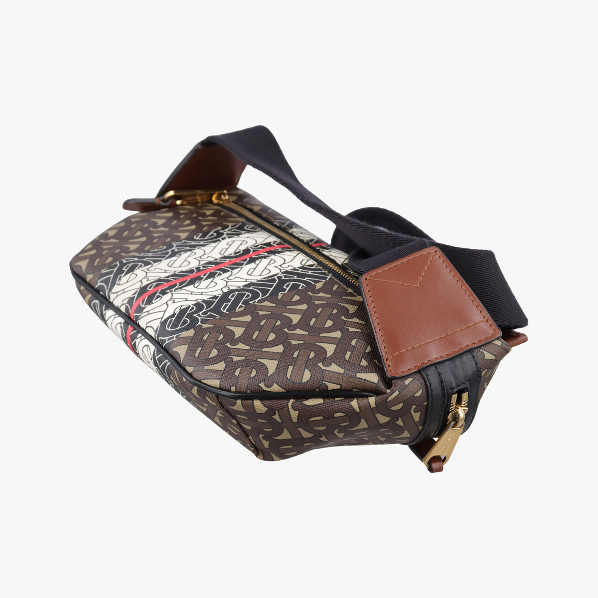 Pre-owned Burberry Monogram Stripe Brown×Multicolour PVC coated canvas x leather  bum bag/waist bag | stylenewstar