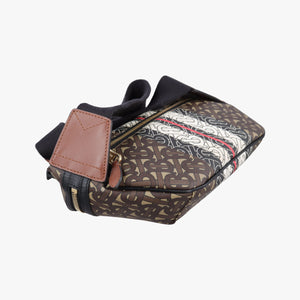 Pre-owned Burberry Monogram Stripe Brown×Multicolour PVC coated canvas x leather  bum bag/waist bag | stylenewstar