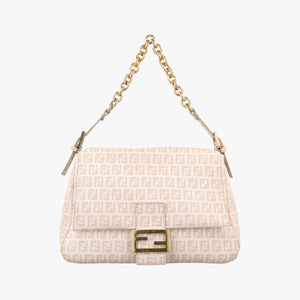 Pre-owned Fendi Baguette Zucchino Beige PVC coated canvas 8BR001 shoulderbag | stylenewstar