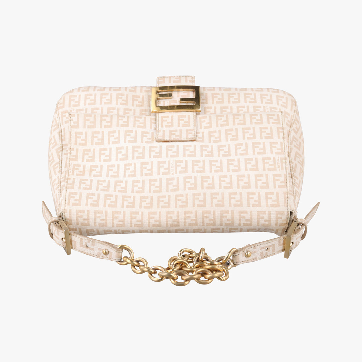 Pre-owned Fendi Baguette Zucchino Beige PVC coated canvas 8BR001 shoulderbag | stylenewstar