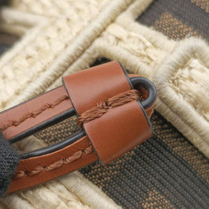 Pre-owned Fendi Nano Step Out IvoryxBrown Straw×Canvas×Leather 7AS189 shoulderbag | stylenewstar