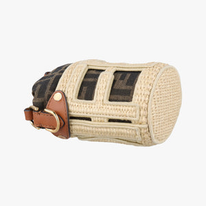 Pre-owned Fendi Nano Step Out IvoryxBrown Straw×Canvas×Leather 7AS189 shoulderbag | stylenewstar