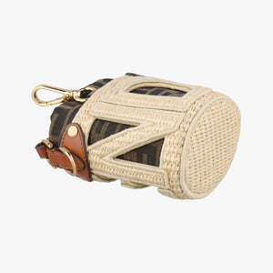 Pre-owned Fendi Nano Step Out IvoryxBrown Straw×Canvas×Leather 7AS189 shoulderbag | stylenewstar