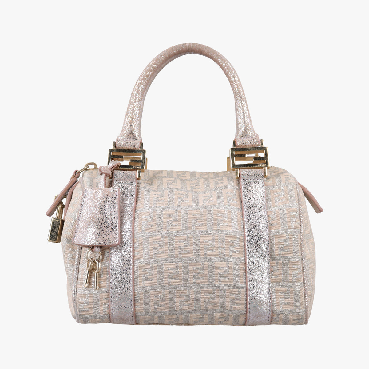Pre-owned Fendi Zucchino Glitter Logo Pink Canvas 8BL071 handbag | stylenewstar