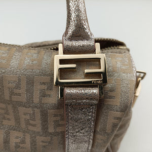 Pre-owned Fendi Zucchino Glitter Logo Pink Canvas 8BL071 handbag | stylenewstar