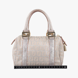 Pre-owned Fendi Zucchino Glitter Logo Pink Canvas 8BL071 handbag | stylenewstar