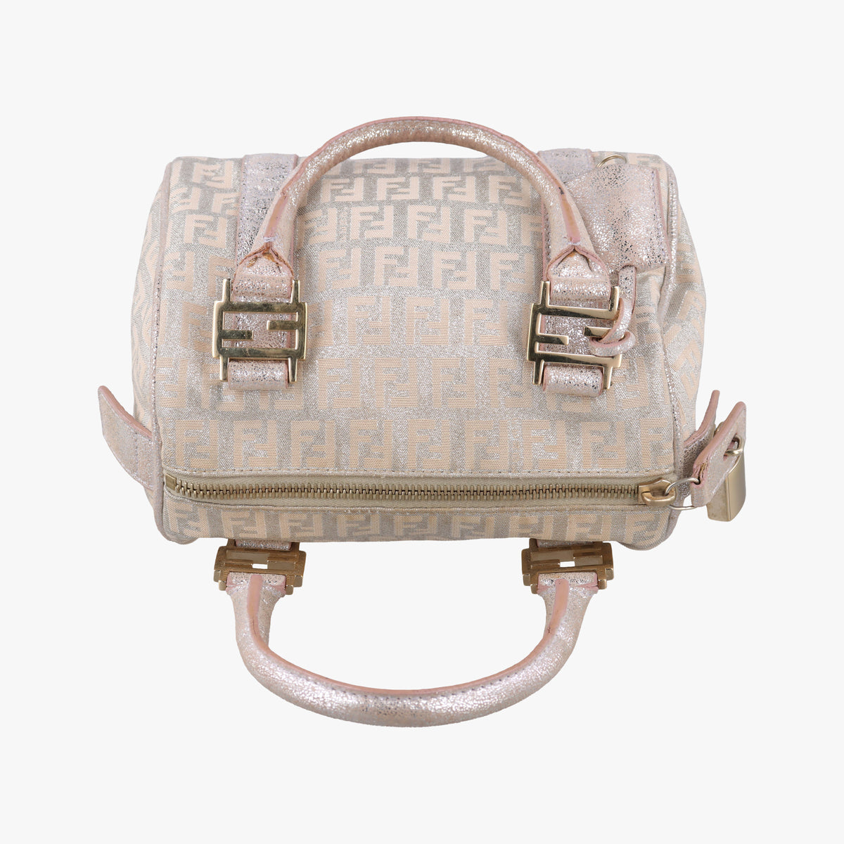 Pre-owned Fendi Zucchino Glitter Logo Pink Canvas 8BL071 handbag | stylenewstar