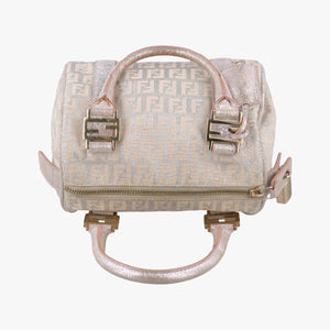 Pre-owned Fendi Zucchino Glitter Logo Pink Canvas 8BL071 handbag | stylenewstar