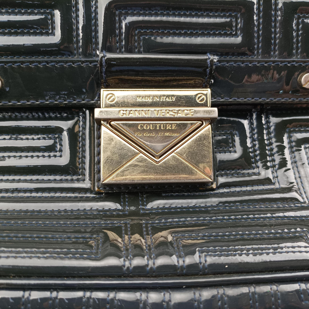 Pre-owned VERSACE Couture quilted Black Patent Leather  shoulderbag | stylenewstar