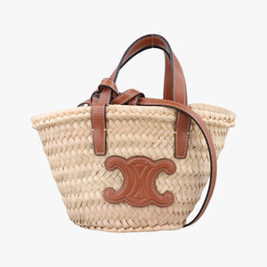 Pre-owned Celine Teen Triomphe Pannier Beige×Brown Leather×straw  shoulderbag | stylenewstar