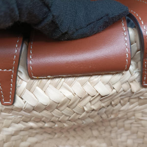 Pre-owned Celine Teen Triomphe Pannier Beige×Brown Leather×straw  shoulderbag | stylenewstar