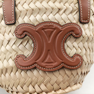 Pre-owned Celine Teen Triomphe Pannier Beige×Brown Leather×straw  shoulderbag | stylenewstar