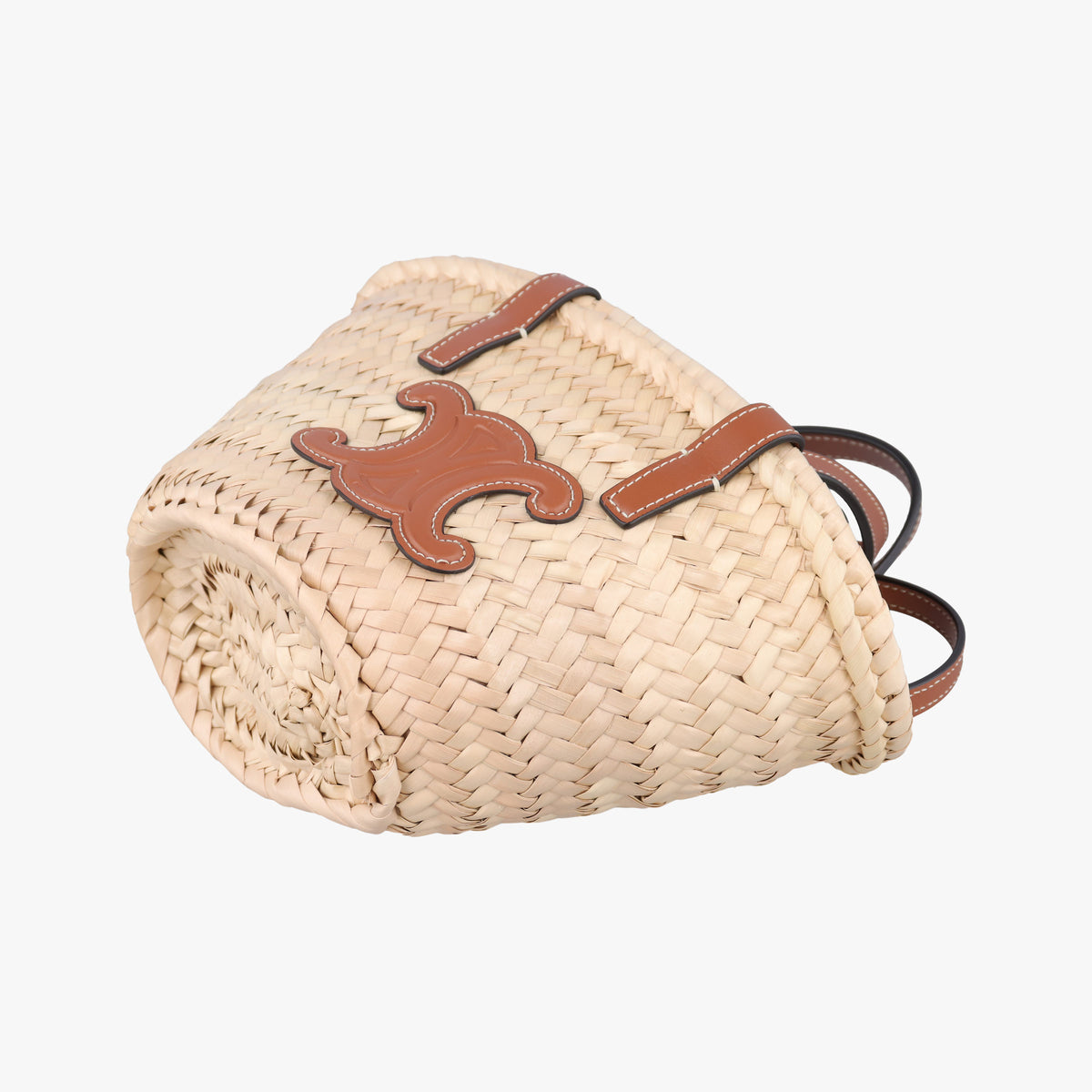 Pre-owned Celine Teen Triomphe Pannier Beige×Brown Leather×straw  shoulderbag | stylenewstar