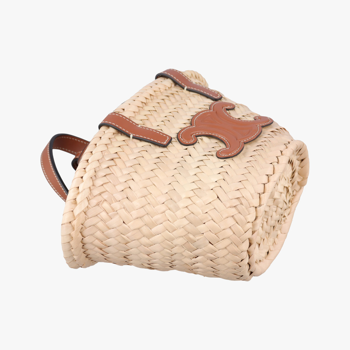 Pre-owned Celine Teen Triomphe Pannier Beige×Brown Leather×straw  shoulderbag | stylenewstar