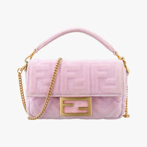 Secondhand Fendi BAGUETTE Pink velour 8BS017 shoulderbag | stylenewstar