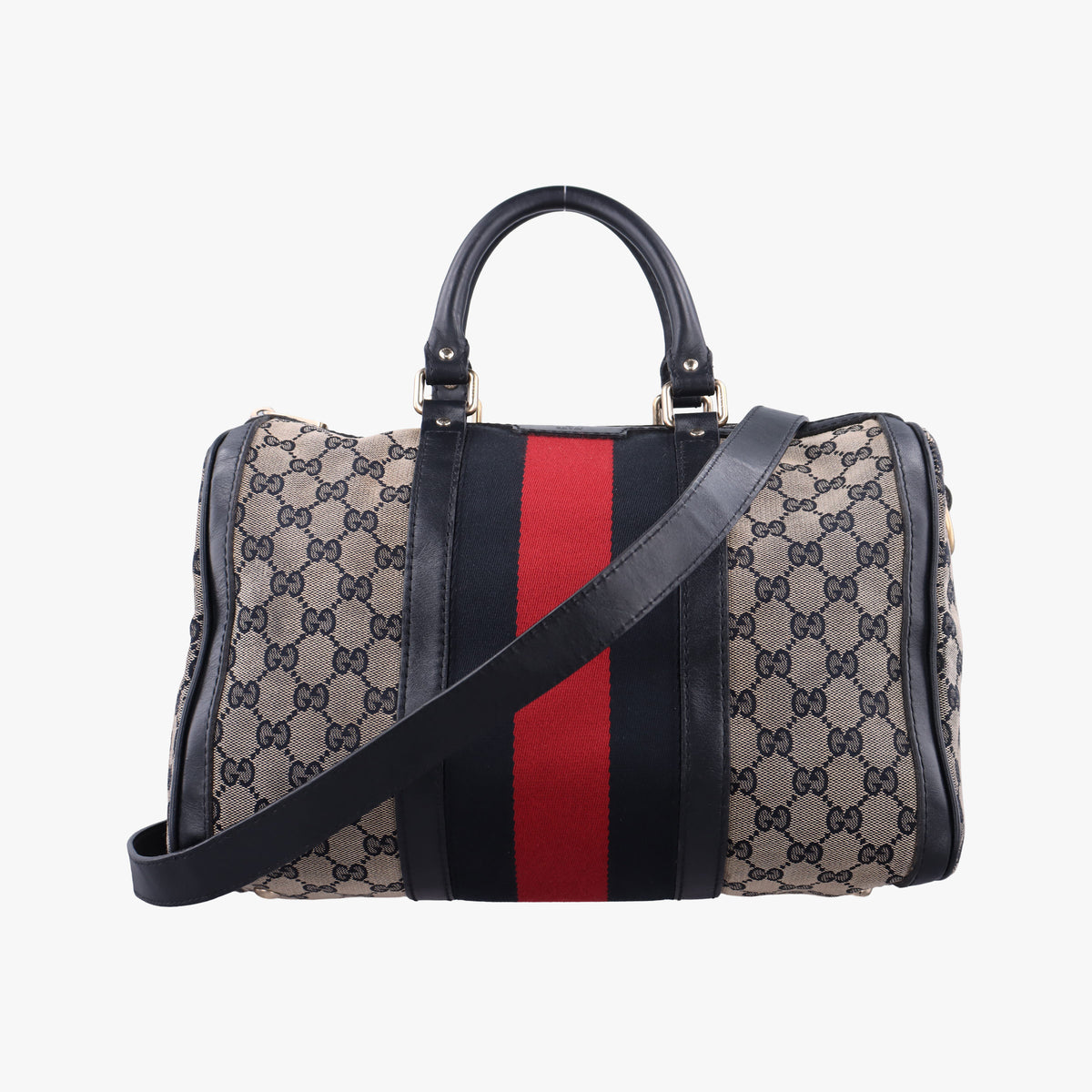 Pre-owned Gucci Sherry Line navy×red×beige canvas×leather 247205 shoulderbag | stylenewstar