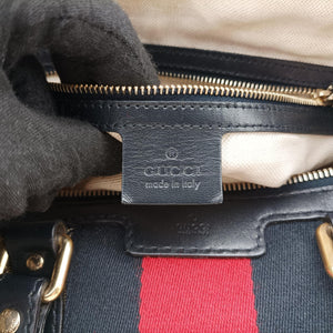 Pre-owned Gucci Sherry Line navy×red×beige canvas×leather 247205 shoulderbag | stylenewstar